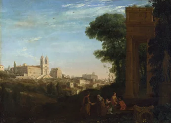 "A View of Rome, Italy" (A View in Rome) Maleri av Claude Lorrain (1600-1682) Olje på lerret 1632 Dim 60,3x84 cm National Gallery, London