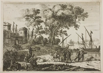 Kystscene med en kunstnertegning