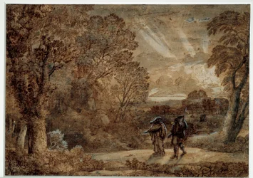 Aeneas og cumae sibylle. Tegning av Claude Gellee sa Le Lorrain (1600-1682)