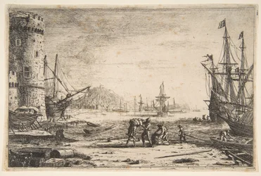 Havn med et stort tårn, ca. 1641.
