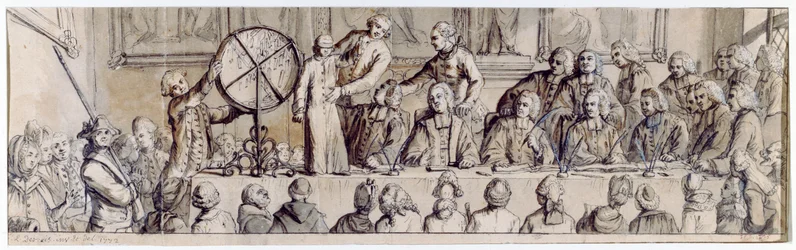 Trekning av lotteriet på Hotel de Ville, 1772 (penn, blekk og vask)