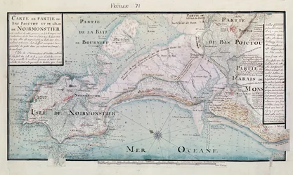 Atlas 131 H.fol 71 Kart over en del av Bas-Poitou og Ile de Noirmoutier, 1703 (penn, blekk og wc på papir)
