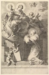 Saint Bernard knelende foran jomfruen og barnet, 1640.