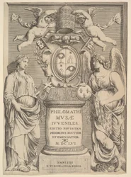 Title Page: Philomathi Musae Juveniles, 1655.    1181058   no       norwegian Successfully Translated  Original: Lente Le Printemps (title on object) Personificaties van de vier seizoenen (series title) Translat: Lente Le Printemps (title on object) Person