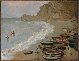 Etretat: Stranden og havnen i Amont (olje på lerret)