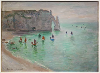 Etretat, Porte d#39;Aval: fiskebåter som forlater havnen (olje på lerret)