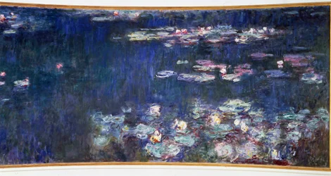 Vannliljer, grønne refleksjoner, høyre diptyk. Maleri av Claude Monet (1840-1926), 1914-1926. Mål 2 x 4.25 m. Paris, Musée de l