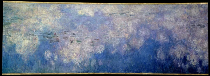 Nymfeene; skyene. Sentral del av triptyken malt i Giverny. Maleri av Claude Monet (1840-1926)