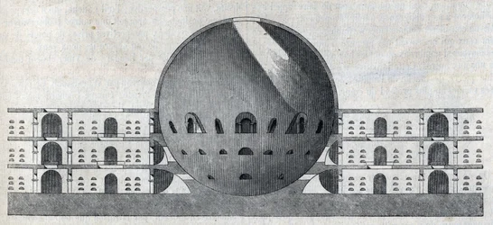 Tverrsnitt av en kirkegårdsplan for byen Chaux av Claude Nicolas Ledoux (1736-1806)