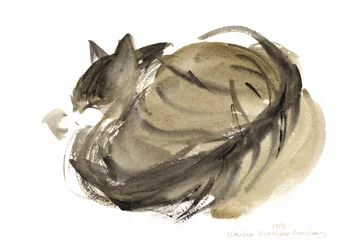 Sovende katt, 1985 (akvarell)