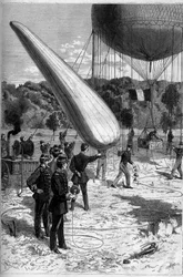 Military aerostats: telephonic experiences in the establishment of Meudon. Engraving by Claverie in “” Le Monde Illustré”” n°1331 of September 30
