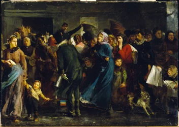 Køen ved slakterbutikken i 1871, ca. 1871