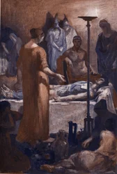 Klagen fra Briseis (ved synet av Patrocles-sår). Illustrasjon av Clement Gontier (1876-1918) for Homeres «Iliaden» (Omero). Paris, Henri Laurens