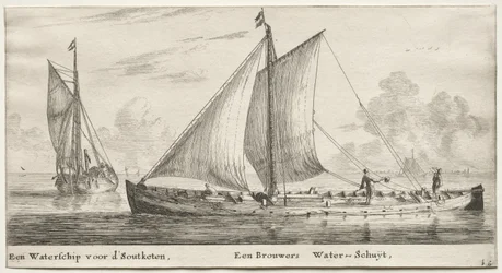Ulike skip og utsikt over Amsterdam (Verscheÿde Schepen en Gesichten van Amstelredam), del II: Et vannskip på vei til Soutketen. Et bryggervannskip