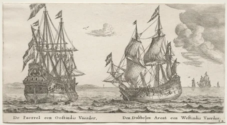 Ulike skip og utsikt over Amsterdam (Verscheÿde Schepen en Gesichten van Amstelredam), del II: Perlen og østindiamannen, dobbeltørnen, en vestindiamann