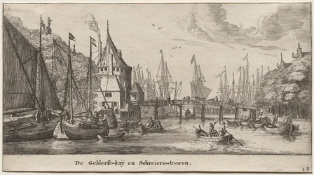 Ulike skip og utsikt over Amsterdam (Verscheÿde Schepen en Gesichten van Amstelredam), del II: Geldersche Quai og Schreiers Tower
