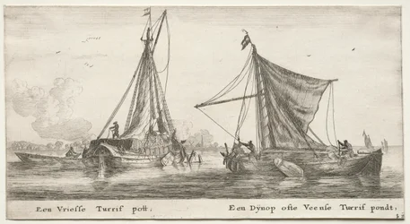 Ulike skip og utsikt over Amsterdam (Verscheÿde Schepen en Gesichten van Amstelredam), del II: En frisisk torvflåte. Dÿnop, nær Veensche torvdammen