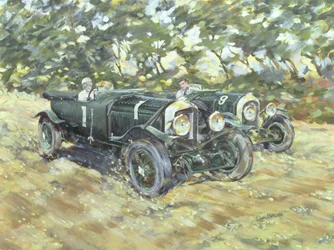 1929 Le Mans Winning Bentleys (akryl på lerret)
