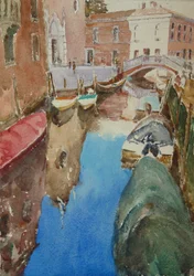 Rio Dei Frari, Vintersol, 2019 (akvarell)