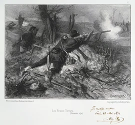 Fransk-prøyssisk krig 1870-1871: Franske geværmenn. Fra en serie litografier av Clement August Andrieux på Gardes Nationales.