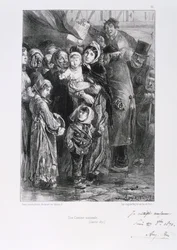 Den fransk-prøyssiske krig 1870-1871. Beleiringen av Paris 19. sept. 1870-28. jan. 1871. Et nasjonalt folkekjøkken i Paris, januar 1871. Fra en serie litografier av Clément-Auguste Andrieux om nasjonalgardene. Matmangel, sult