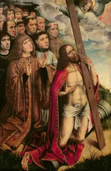 Kristus mellommannen med Filip den kjekke (1478-1506) og hans følge, venstre panel fra en altertavle (se også 223221)