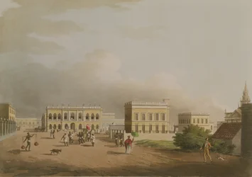 The Old Court House, Calcutta, plate 17 fra Twenty Four Views i Hindostan, gravert av Harradon, pub. av Edward Orme (1774-c.1820) 1805 (akvatint)