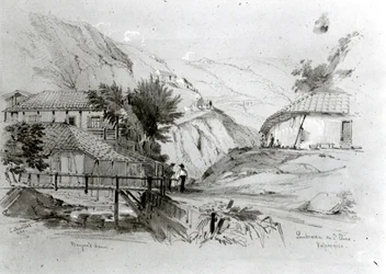 Bergers hus, Valparaiso, 1834 (blyant og wc på papir) (bw-foto)