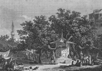 En utsikt nær byen Damaskus, gravert av Heath