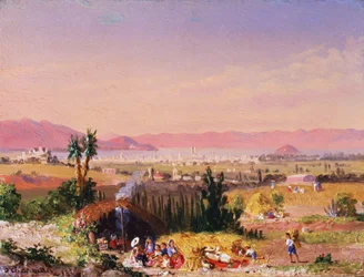 Utsikt over Mexico by med en leir