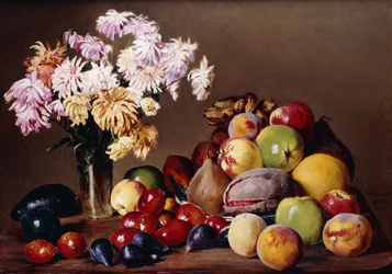 Stilleben med frukt og blomster, 1908