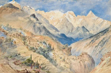 Khalas Peaks og landsbyen Pangi tre mil over KINA på Rutledge