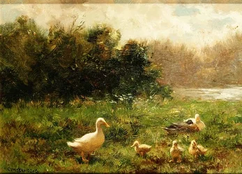 And og andunger på elvebredden (olje på lerret)