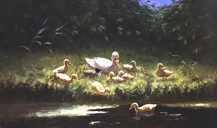 Andunger ved elvekanten (olje på lerret)