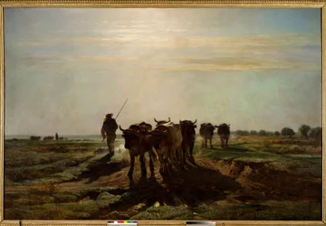 Oksene på vei til pløying, morgeneffekt, 1855. Sol. 2,6 x 4 m. Paris, Musée d