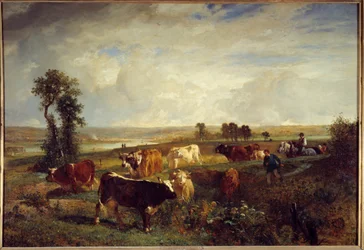 Utsikt tatt fra høyden av Suresnes (Hauts de Seine). Maleri av Constant Troyon (1810-1865)