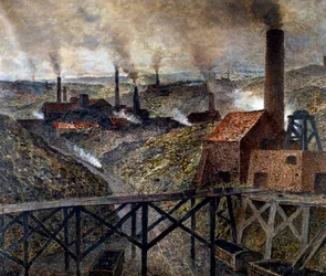 I Black Country. Industrielt landskap med fabrikker og skorsteiner.