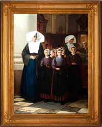 Maleri. Signert og datert: Constant Meunier 1864. De foreldreløse. Olje på lerret. Detalj.