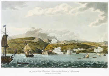 Sørvestutsikt over Fort Bourbon og Fort Louis (Fort Saint Louis), på Martinique, 5. februar - 22. mars