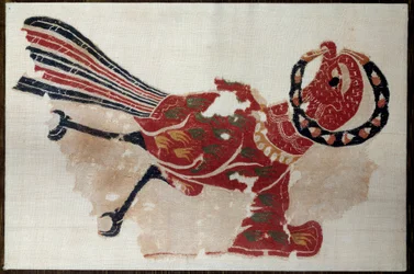 Koptisk kunst: fragment av ull og lin oppheng: fugl (ørn?) 5. århundre etter JC. Fra Egypt. Paris, Louvre-museet