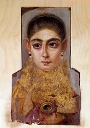 Koptisk kunst: ung kvinne kalt Fayoum (Fayum) (omkring 160 e.Kr.). Voksmaleri på tre. Paris, Louvre-museet