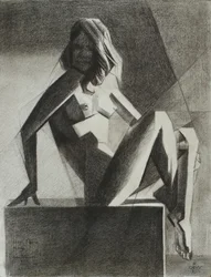 Sittende geometrisk nakenfigur