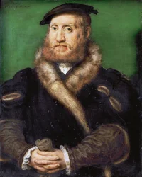 Renessanse: Portrett av en skjeggete mann med pels fra Corneille de Lyon (1500/10-1575)