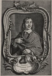 Portrett av Philips Wouwerman eller Philippus Wouwermans 1619-1668 nederlandsk maler - gravering av Nicolas-Gabriel Dupuis etter Cornelis Visscher