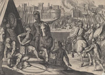 Plate 2: Byen Roma tatt av konstabel av Bourbon, fra triumfene til Charles V, 1614.