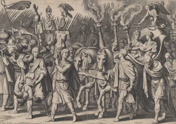Plate 7: Triumfprosesjon etter seier over tyrkere, fra triumfene til Charles V, 1614.