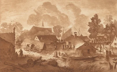 Landsby med tjern, ca. 1782.
