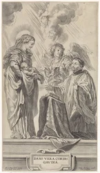 En ukjent helgen (Ignatius av Loyola?) kneler foran Maria med barnet