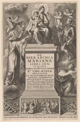 Tronet Maria med barn Tittelside for: B. de los Rios, De hierarchia Mariana libri sex, Antwerpen: 1641