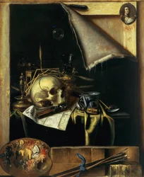 Vanitas (Still Life - Trompe l#39;Oeil) 1664 (olje på lerret)